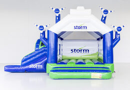 Gepersonaliseerde Storm - Multifun Windmolen springkussen met glijbaan laten maken bij JB Promotions Nederland. Promotionele springkussens in alle soorten en maten razendsnel gemaakt