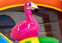Waterglijbaan springkasteel met bovenop een 3D object van een grote flamingo bestellen bij JB Inflatables Nederland. Koop nu springkastelen online bij JB Inflatables Nederland 