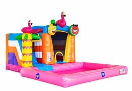 Klein splash bounce springkussen in thema flamigo met of zonder bad bestellen voor kinderen bij JB Inflatables Nederland. Koop springkussens bij JB Inflatables Nederland 