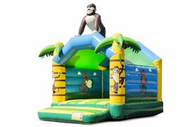 Standaard jungle springkussen kopen in opvallende kleuren met bovenop een groot gorilla 3D object voor kinderen. Koop springkussens online bij JB Inflatables Nederland