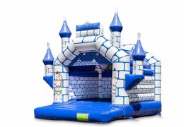 Koop standaard blauw kasteel springkussen met een ridder thema voor kinderen. Bestel springkussens online bij JB Inflatables Nederland