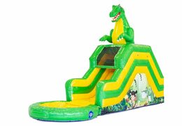 Springkussen met waterglijbaan kopen voor in tuin in thema dino voor kinderen. Bestel springkussens online bij JB Inflatables Nederland