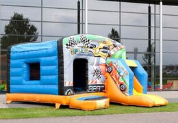 Opblaasbaar overdekt multiplay maxi multifun springkussen met glijbaan kopen in auto thema voor kinderen. Bestellen springkussens online bij JB Inflatables Nederland