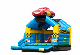 Opblaasbaar overdekt multiplay multifun springkussen met glijbaan kopen in thema auto cars voor kinderen. Bestel springkussens online bij JB Inflatables Nederland
