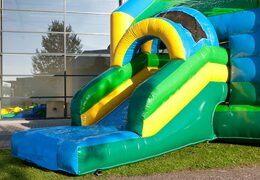 Bestel opblaasbaar multifun springkussen met dak in jungle thema met een 3D object van een gorilla aan de bovenkant voor kids bij JB Inflatables Nederland. Koop springkussens online bij JB Inflatables Nederland