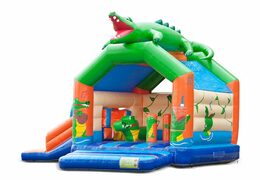 Opblaasbaar overdekt multiplay multifun springkussen met glijbaan kopen in thema krokodil voor kinderen. Bestel springkussens online bij JB Inflatables Nederland