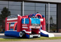 Medium opblaasbare multiplay springkasteel in brandweer auto thema te bestellen voor kinderen. Bestel opblaasbare springkastelen online at JB Inflatables Nederland