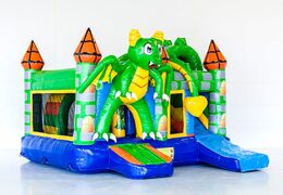 Multiplay springkussen met slide in thema draak bestellen voor kinderen. Koop opblaasbare springkussens online bij JB Inflatables Nederland
