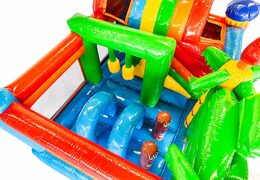 Koop middelmatig opblaasbare multiplay springkussen in hawaii thema met glijbaan voor kinderen. Bestel opblaasbare springkussens online bij JB Inflatables Nederland