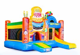 Medium opblaasbare multiplay springkasteel in feest thema te bestellen voor kinderen. Bestel opblaasbare springkastelen online at JB Inflatables Nederland