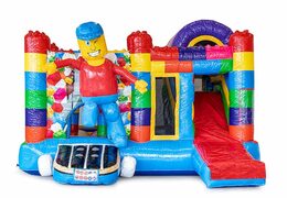Koop middelmatig opblaasbare multiplay springkussen in superblocks thema met glijbaan voor kinderen. Bestel opblaasbare springkussens online bij JB Inflatables Nederland