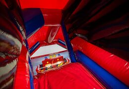 Koop opblaasbare slide combo brandweer springkussen voor kinderen in rood en blauwe kleur. Bestel opblaasbare springkussens met glijbaan bij JB Inflatables Nederland