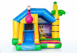 Koop opblaasbare slide combo springkussen met glijbaan in flamingo thema voor kinderen. Bestel springkussens bij JB Inflatables Nederland