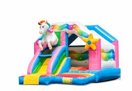 Opblaasbare slide combo unicorn springkussen te koop voor kinderen, Bestel nu opblaasbare springkussens met glijbaan bij JB Inflatables Nederland