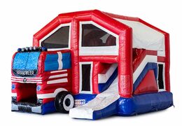 Opblaasbaar overdekt multiplay springkasteel met glijbaan kopen in thema brandweer voor kinderen. Bestel opblaasbare springkussens online bij JB Inflatables Nederland