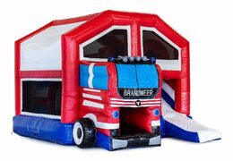 Medium opblaasbare multiplay springkasteel in brandweer thema te bestellen voor kinderen. Bestel opblaasbare springkastelen online at JB Inflatables Nederland