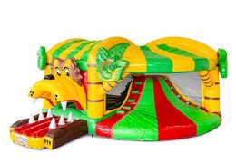 Opblaasbaar overdekt multiplay luchtkussen met glijbaan kopen in thema jungle voor kinderen. Bestel opblaasbare luchtkussens online bij JB Inflatables Nederland