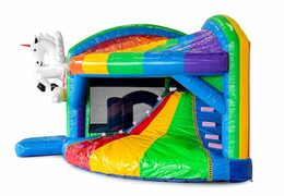 Bestel middelmatig opblaasbare multiplay springkussen in unicorn thema met glijbaan voor kinderen. Koop opblaasbare springkussens online bij JB Inflatables Nederland