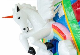 Multiplay unicorn springkussen met een glijbaan en met binnenin 3D objecten  bestellen voor kids. Koop opblaasbare springkussens online bij JB Inflatables Nederland