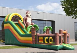 Opblaasbare multifunctionele glijbaan in gorilla thema met een plonsbad, indrukwekkend 3D object, frisse kleuren en de 3D obstakels kopen voor kinderen. Bestel opblaasbare glijbanen nu online bij JB Inflatables Nederland