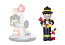 Opblaasbare Abraham brandweer op met bijl in zijn hand en brandblusser kopen
