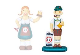 Abraham pop oktoberfeest met lederhosen en bier in zijn hand 