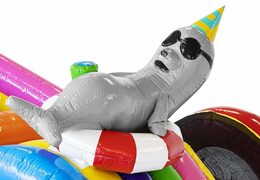 Opblaasbaar Luchtkussen met glijbaan met feestende dieren kopen voor kinderen
