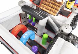 Opblaasbaar luchtkussen met glijbaan in dieren thema met grote hond erop kopen voor kinderen