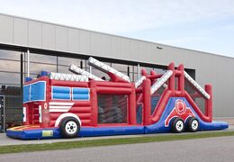 17 meter brede opblaasbare stormbaan in thema brandweer met 7 spelelementen en kleurrijke objecten voor kids kopen. Bestel opblaasbare stormbanen nu online bij JB Inflatables Nederland