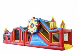 Opblaasbare 19 meter modulaire stormbaan in thema rollercoaster met passende 3D objecten en dubbele parcours in verschillende thema's voor kids kopen. Bestel opblaasbare stormbanen nu online bij JB Inflatables Nederland
