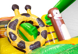 Bestel opblaasbare glijbaan met springkussen gedeelte in jungle thema voor kinderen