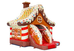 Zijkant van Gingerbread huis met snoepjes winterthema opblaas springkasteel