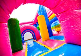 Binnenkant van springkussen Dubbelslide Multiplay blauw geel roze