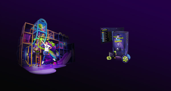 JB Tag Solutions Interactieve speel systeem in een Inflatable park met spelende kinderen