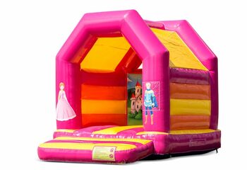 Midi springkussen kopen in een kleuren combinatie van roze en geel in prinses thema voor kinderen. Bestel springkussens online bij JB Inflatables Nederland