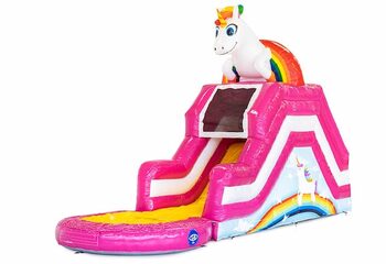 Bestel opblaasbaar waterglijbaan multiplay springkussen in thema unicorn met of zonder bad voor kinderen bij JB Inflatables Nederland. Koop springkussens online bij JB Inflatables Nederland