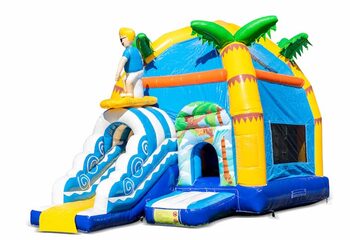 Opblaasbaar overdekt multiplay maxifun super springkussen met glijbaan kopen in thema beach strand voor kinderen. Bestel springkussens online bij JB Inflatables Nederland