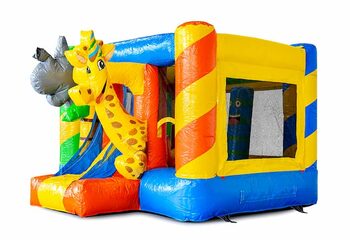 Mini opblaasbare multiplay springkussen met glijbaan in feest thema voor kinderen te koop. Bestel opblaasbare springkussens online bij JB Inflatables Nederland