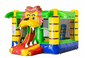 Koop mini opblaasbare springkussen in leeuw thema met glijbaan voor kinderen, Bestel opblaasbare springkussens bij JB Inflatables Nederland