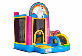 Mini opblaasbare multiplay springkasteel in unicorn thema te bestellen voor kinderen. Bestel opblaasbare springkastelen online at JB Inflatables Nederland