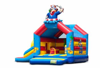 Opblaasbaar overdekt multiplay multifun springkussen met glijbaan kopen in thema piraat voor kinderen. Bestel springkussens online bij JB Inflatables Nederland