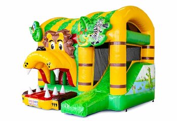 Klein overdekt opblaasbaar multiplay springkussen kopen in thema jungleworld voor kinderen. Bestel opblaasbare springkastelen online bij JB Inflatables Nederland