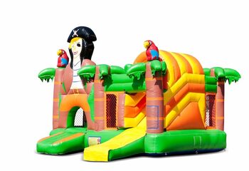 Opblaasbaar overdekt multiplay springkussen met glijbaan kopen in thema piraat voor kinderen. Bestel opblaasbare springkussens online bij JB Inflatables Nederland