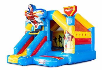 Klein overdekt opblaasbaar multiplay springkussen met glijbaan kopen in thema superhero superhelden voor kinderen. Bestel nu opblaasbare springkussens met glijbaan bij JB Inflatables Nederland