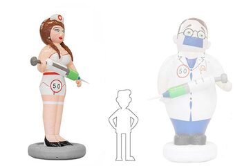 Opblaasbare Sarah zuster pop met grote spuit in haar hand kopen als blikvanger