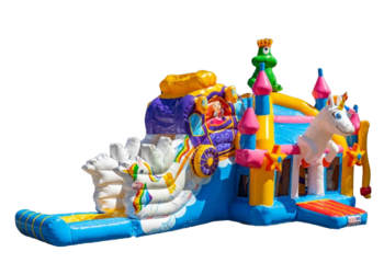 Multiplay Super opblaasbaar luchtkussen met unicorn 3d objecten erop en veel kleur kopen voor kinderen