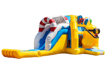 Opblaasbaar multiplay super springkussen in rubber duck thema geel voor kinderen te koop