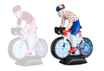 Opblaasbare abraham wielrenner op fiets in de bolletjes trui kopen 