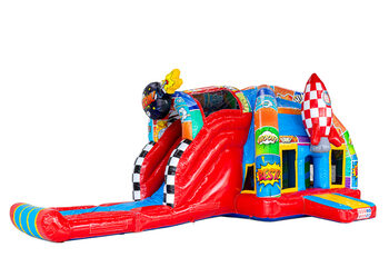 Comic strips afgebeeld op luchtkussen - A-frame Super Comic springkussen beschikbaar bij JB Inflatables