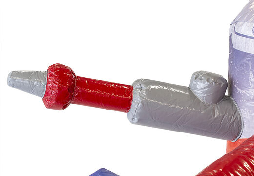 Opblaasbaar multiplay brandweer springkussen met een glijbaan in het midden en 3D objecten kopen voor kinderen. Bestel springkussens online bij JB Inflatables Nederland